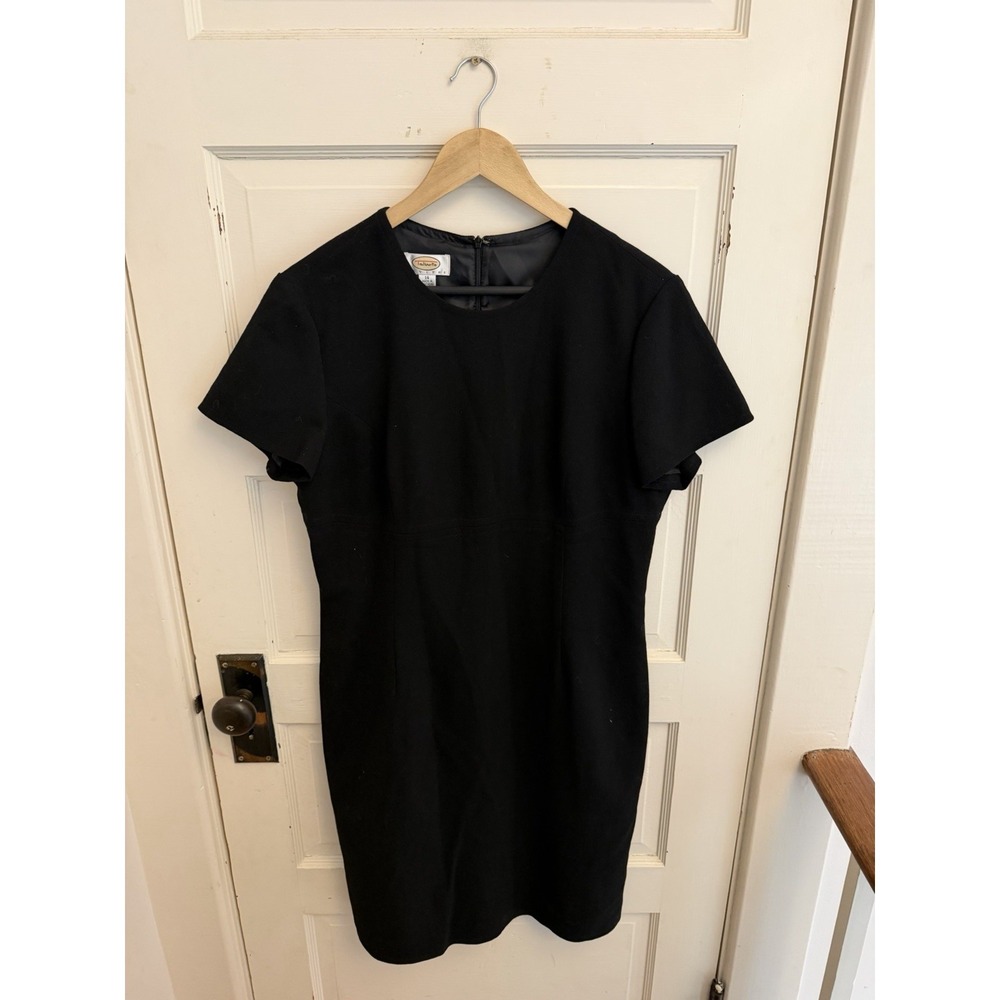 Talbots Vintage Women's Black 100% Wool Sheath Dress Short Sleeves Lined Sz 14P‎